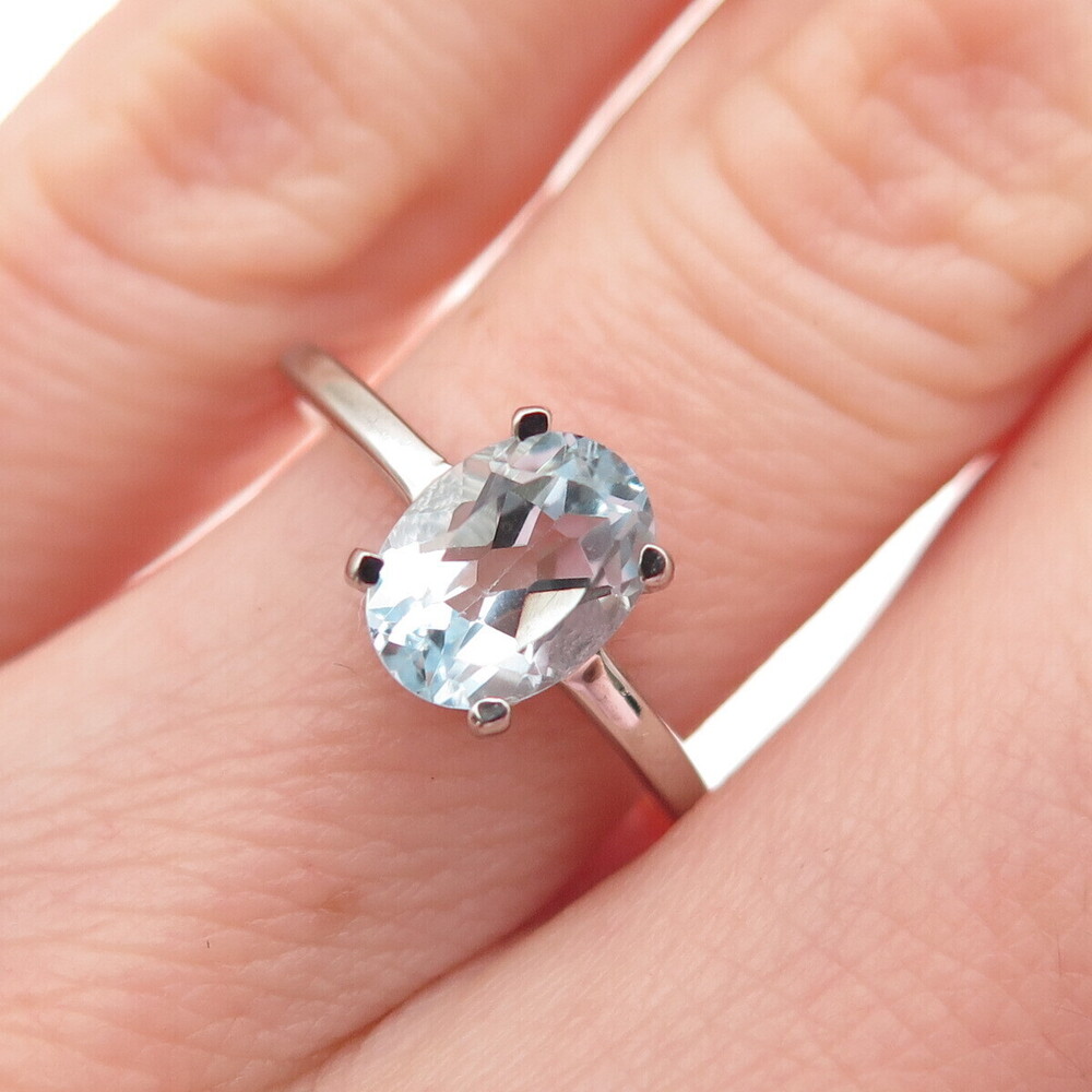 DAZZLERS 925 Sterling Silver Real Oval-Cut Blue Topaz Ring Size 6